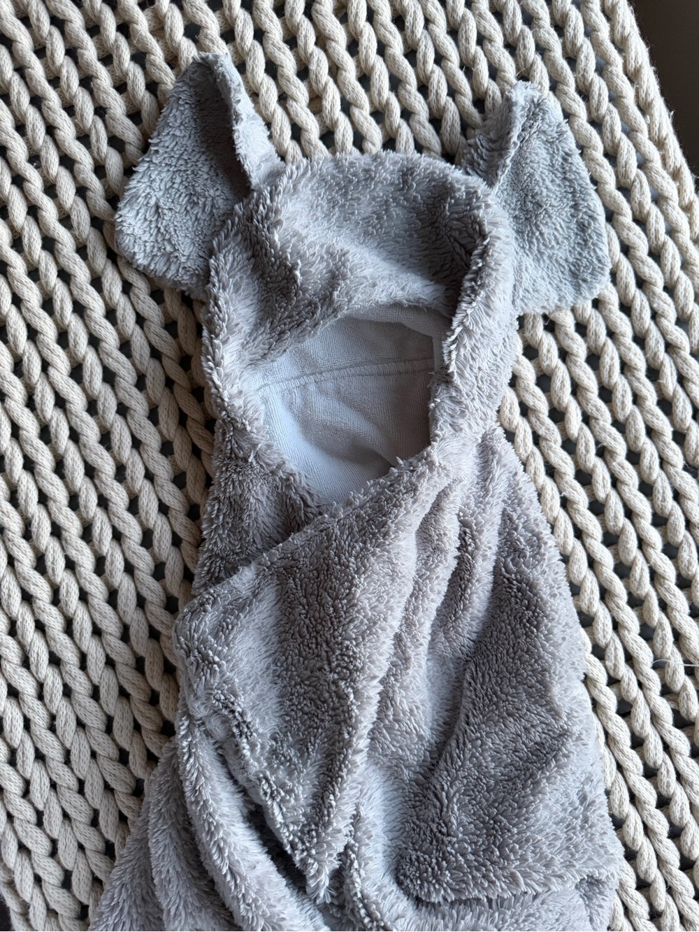Pottery Barn Plush Hooded Baby Towel with Ears in Gray